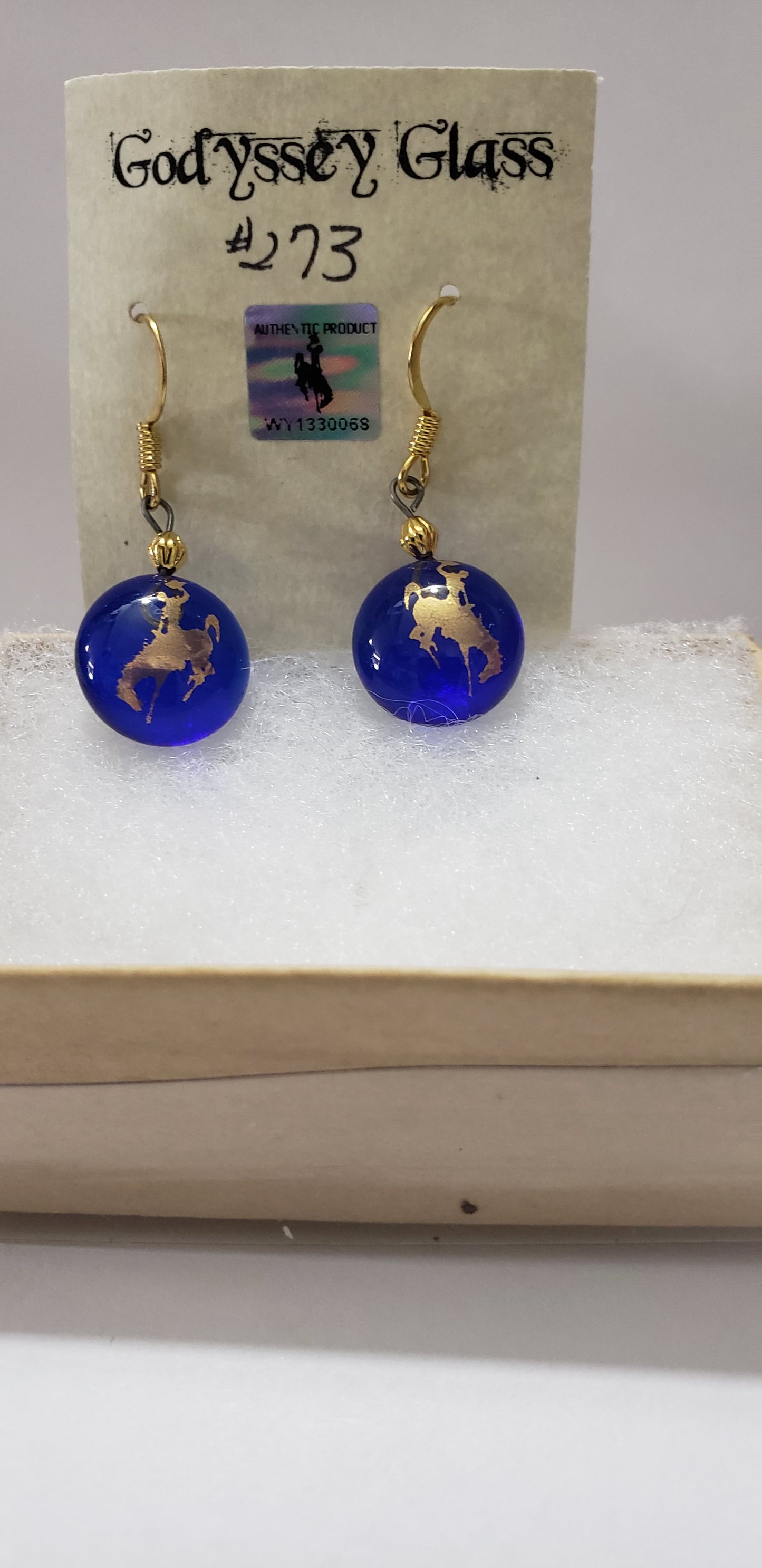 Cowboy Bucking Horse Blue Glass Earrings