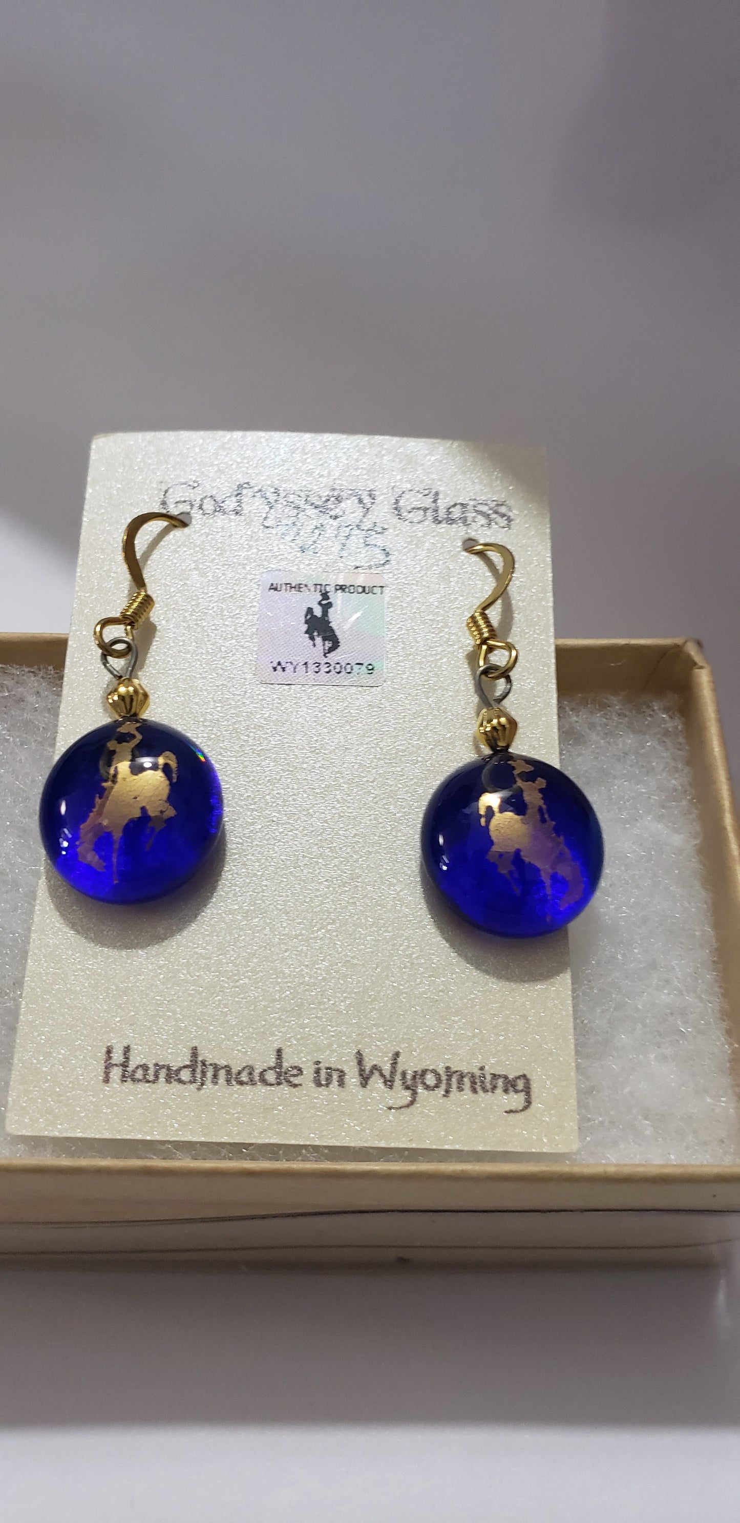 Cowboy Bucking Horse Blue Glass Earrings