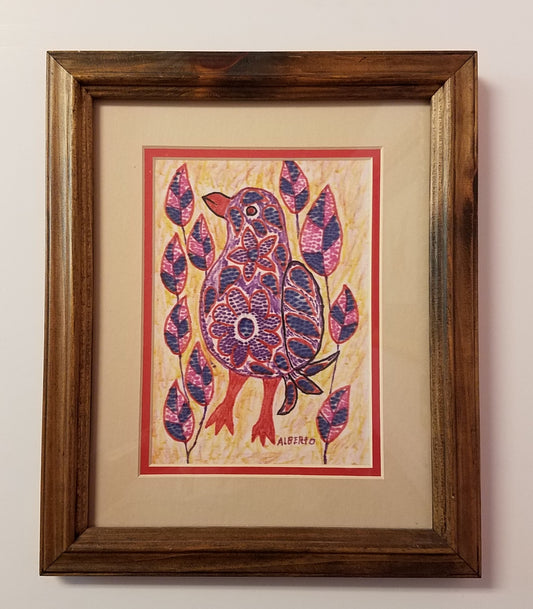 Framed Peruvian Style Fiber Art " Dove "