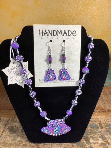 Purple and Black Polymer Clay Shell Necklace and Earrings –  southernsistadesigns