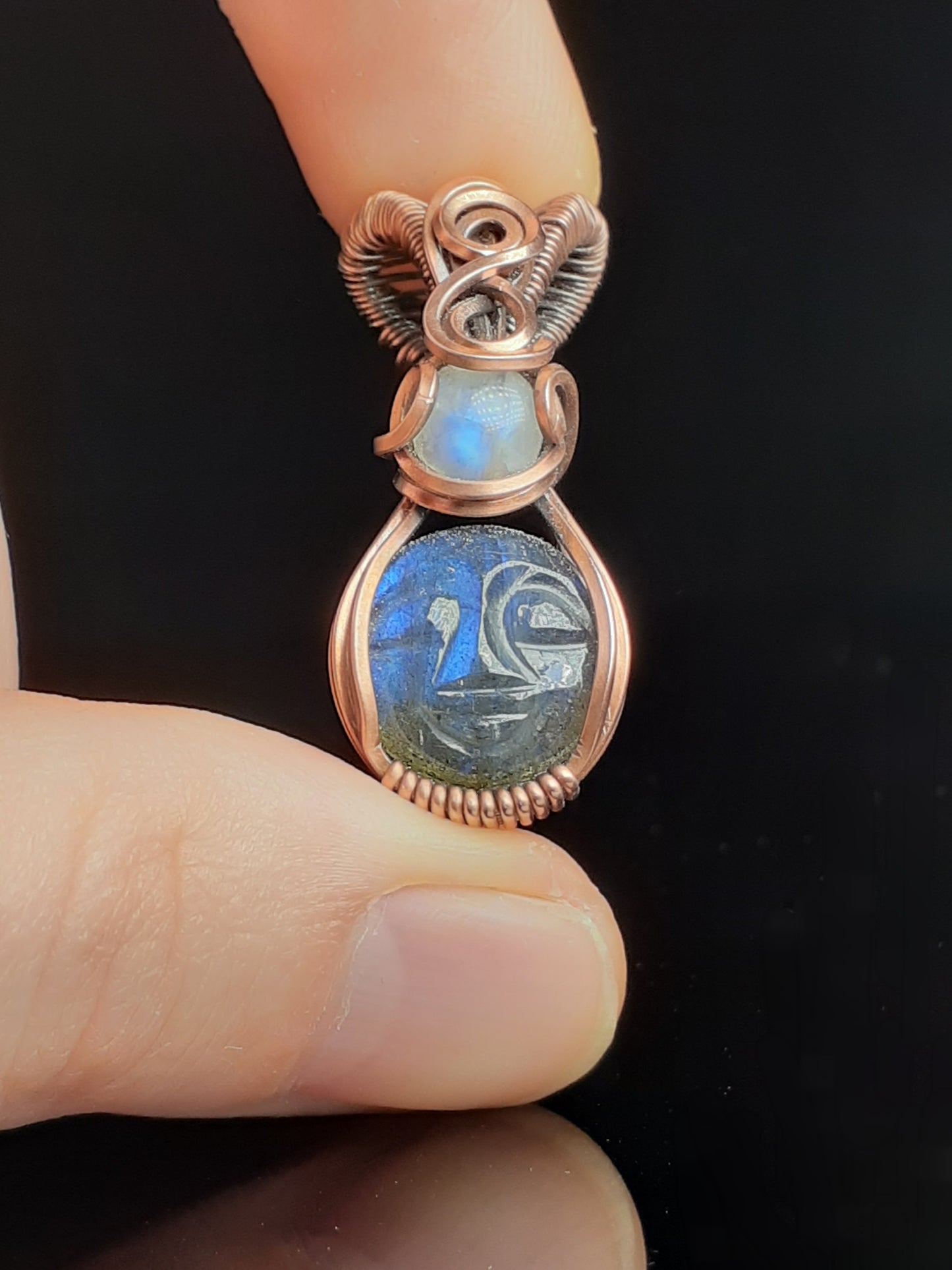 Labradorite And Moonstone " Smiling Moon " Pendant