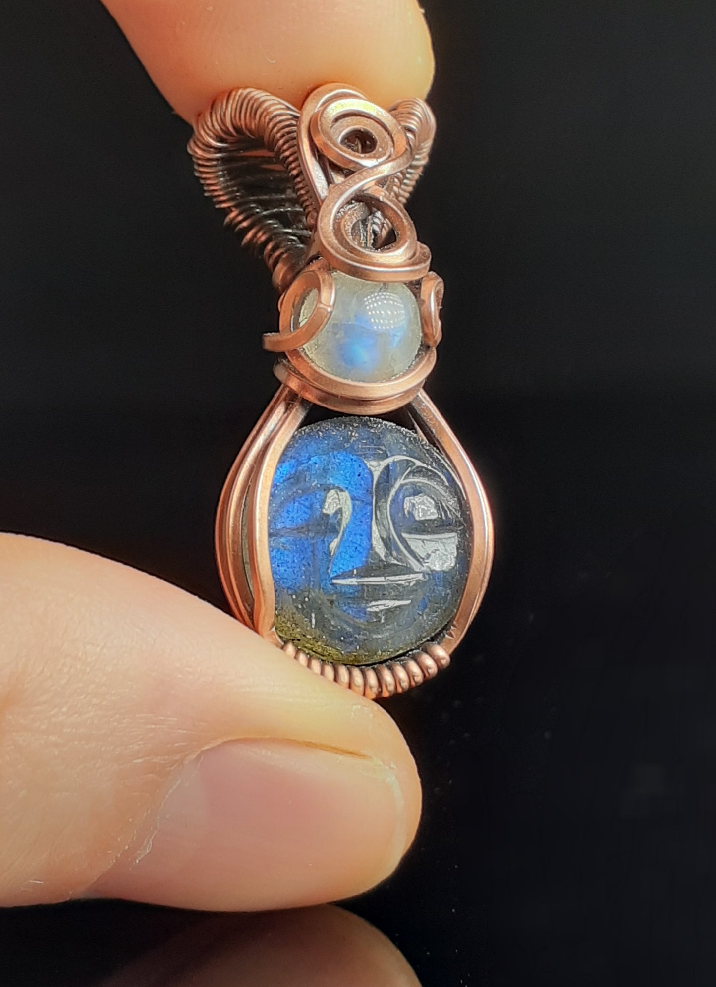 Labradorite And Moonstone " Smiling Moon " Pendant