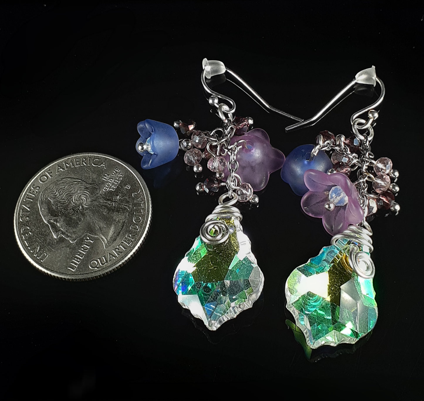 Crystal Drop Earrings With Flowers