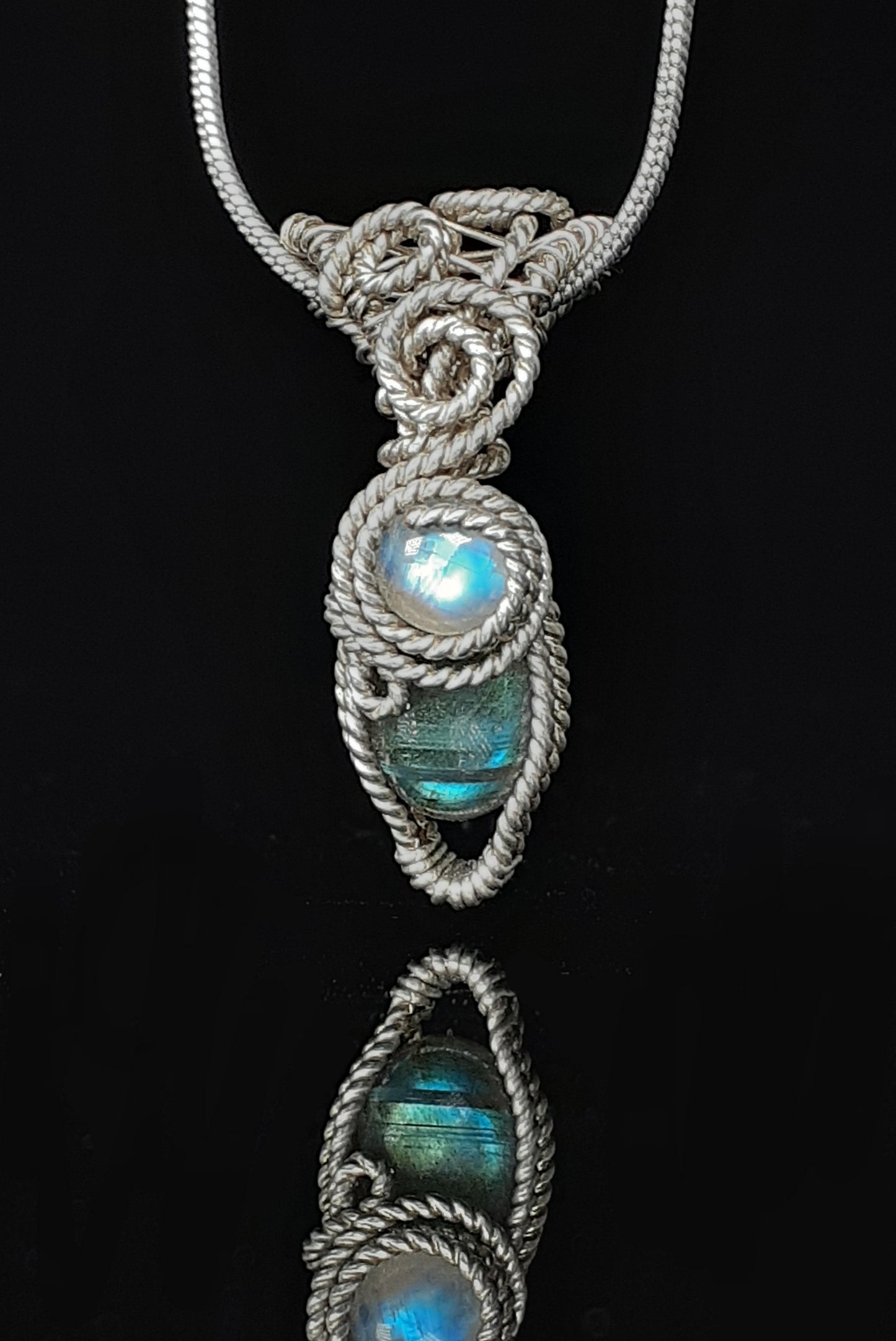 moonstone and labradorite micro pendant